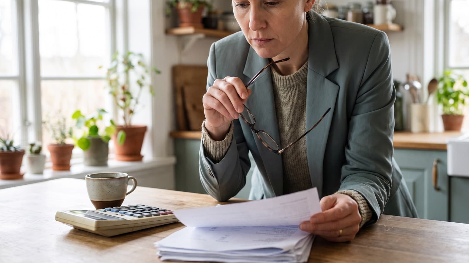 A client and a lawyer going through an itemized legal account together across a desk
